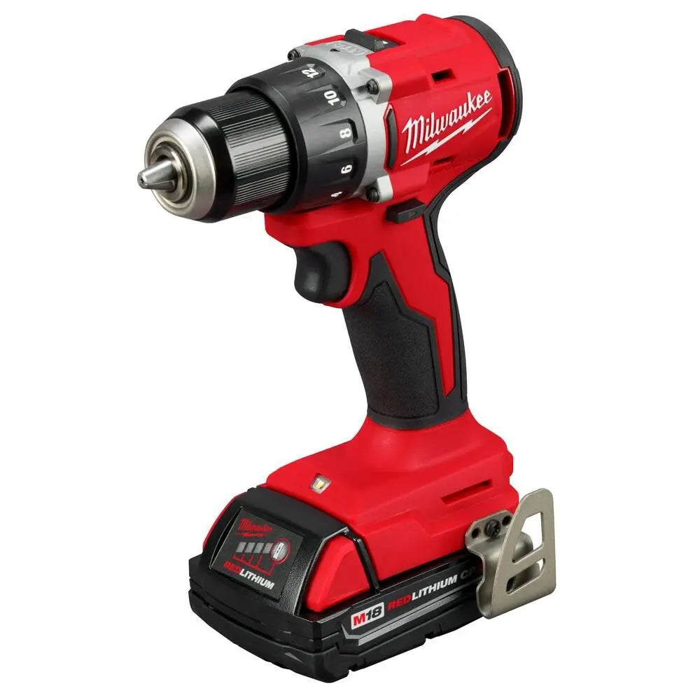 Open Box -  Milwaukee M18 18V Lithium-Ion Brushless Cordless 1/2 in. Compact Drill/Driver Kit with Two 2.0 Ah Batteries, Charger and Case MilwaukeeBullseye Deals
