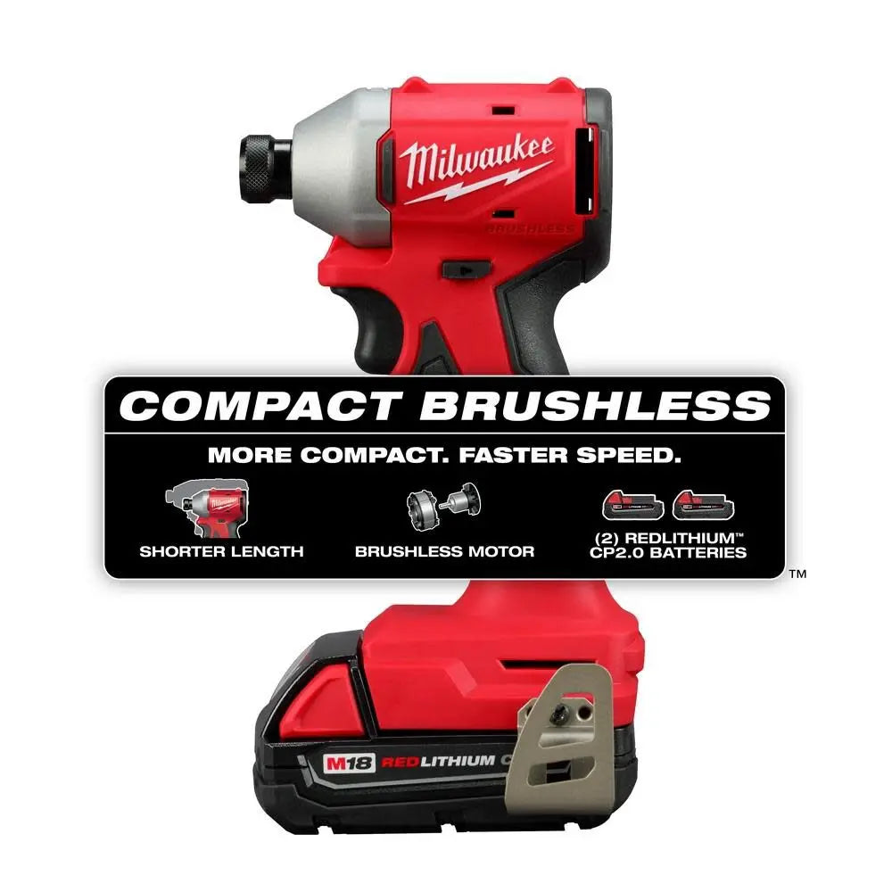 Open Box -  Milwaukee M18 18V Lithium-Ion Brushless Cordless 1/4 in. Impact Driver Kit with Two 2.0 Ah Batteries and Charger MilwaukeeBullseye Deals
