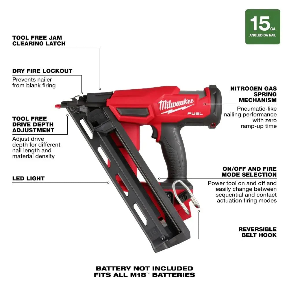 Open Box -  Milwaukee M18 FUEL 18-Volt Lithium-Ion Brushless Cordless Gen II 15-Gauge Angled Finish Nailer (Tool-Only) MilwaukeeBullseye Deals