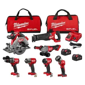 Open Box - Milwaukee M18 FUEL 18V Lithium-Ion Brushless Cordless Combo Kit with Two 5.0 Ah Batteries, 1 Charger, 2 Tool Bags (7-Tool) MilwaukeeBullseye Deals