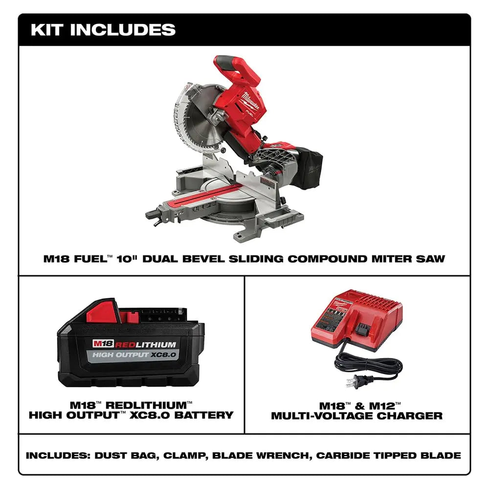 Open Box - Milwaukee M18 Fuel 18-Volt 10 in. Lithium-Ion Brushless Cordless Dual Bevel Sliding Compound Miter Saw Kit with One 8.0 Ah Battery Milwaukee