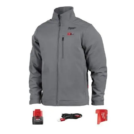 Open Box -  Milwaukee Men's Large M12 12V Lithium-Ion Cordless TOUGHSHELL Gray Heated Jacket Kit with (1) 3.0 Ah Battery and Charger - Secondipity