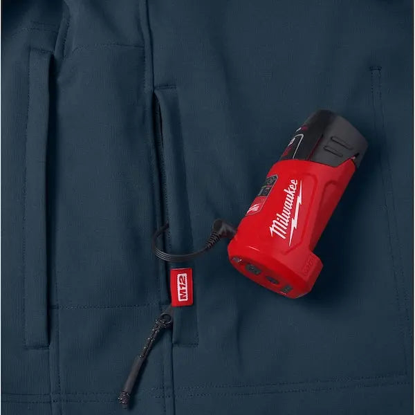 Open Box -  Milwaukee Men's Large M12 12V Lithium-Ion Cordless TOUGHSHELL Navy Blue Heated Jacket with (1) 3.0 Ah Battery and Charger MilwaukeeBullseye Deals