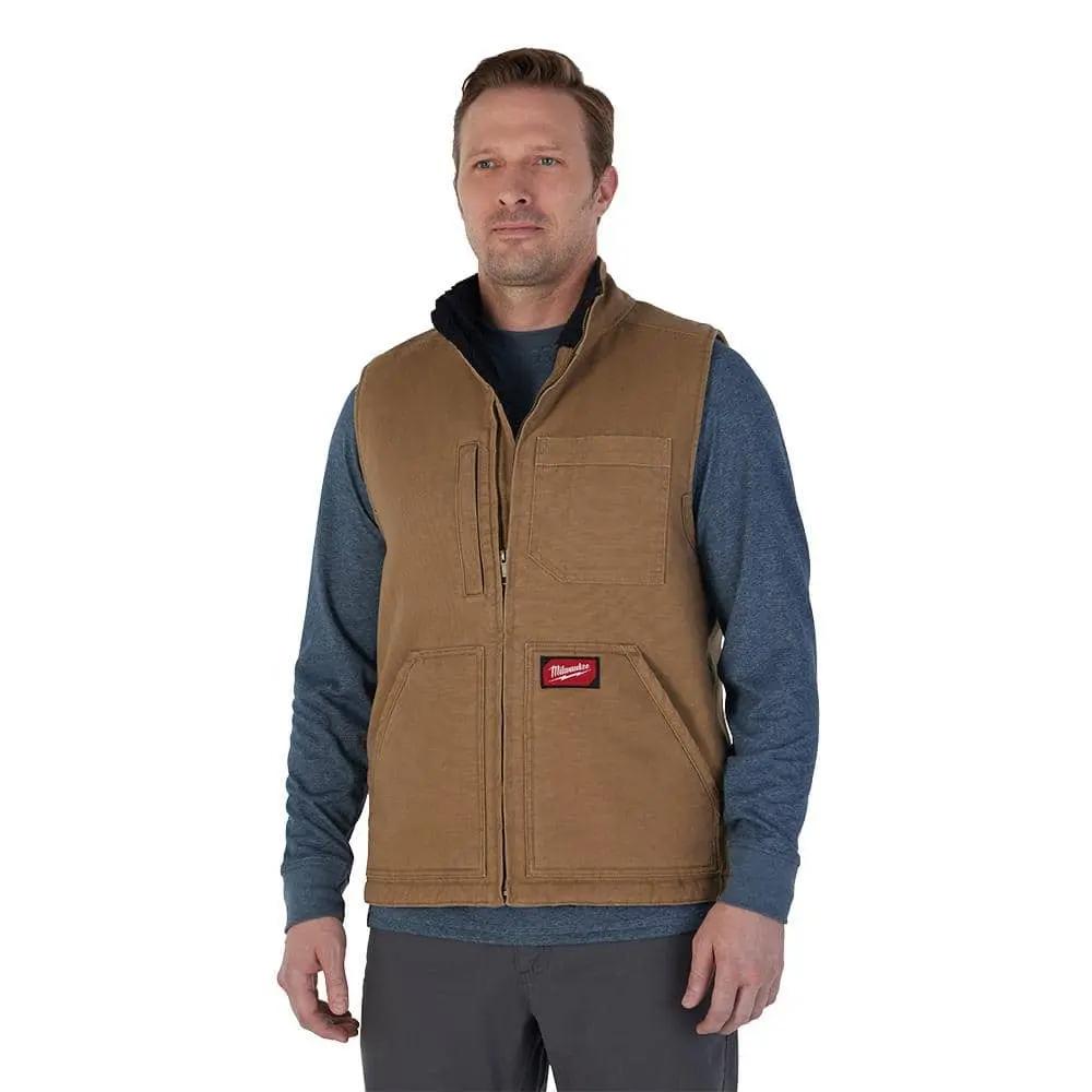 Open Box -  Milwaukee Men's X-Large Brown Heavy-Duty Sherpa-Lined Vest with 5-Pockets MilwaukeeBullseye Deals