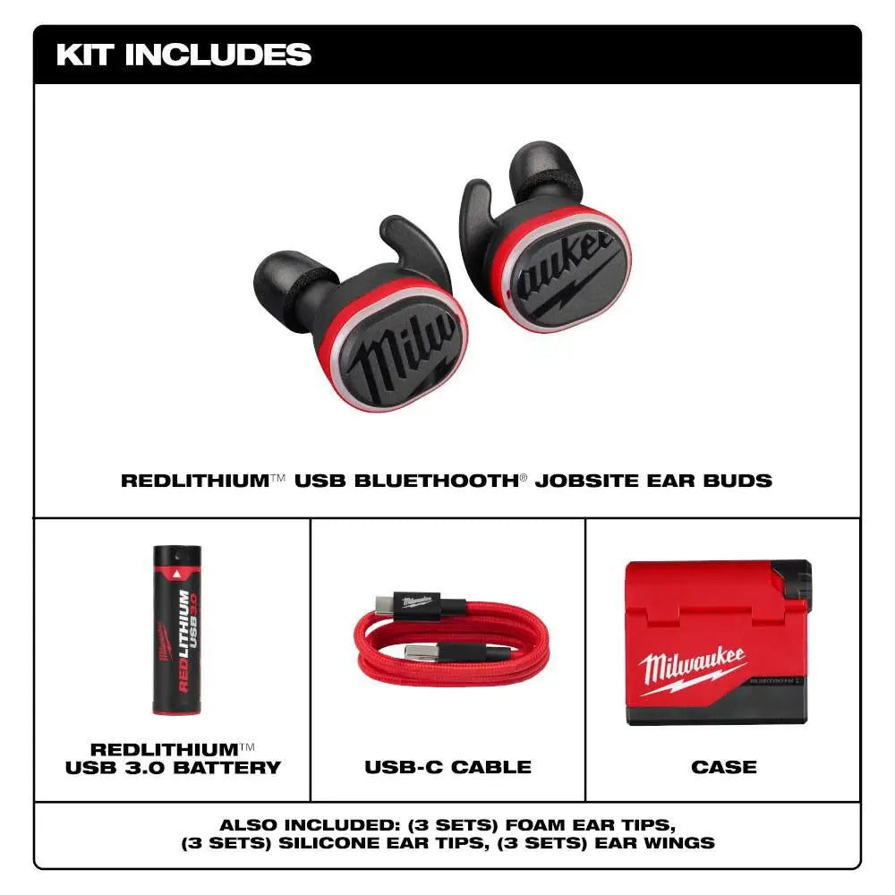 Open Box -  Milwaukee REDLITHIUM USB Bluetooth Jobsite Ear Buds MilwaukeeBullseye Deals