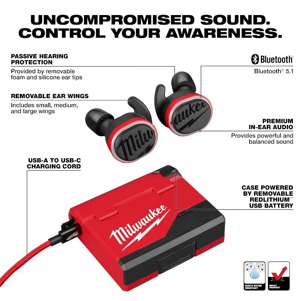 Open Box -  Milwaukee REDLITHIUM USB Bluetooth Jobsite Ear Buds MilwaukeeBullseye Deals