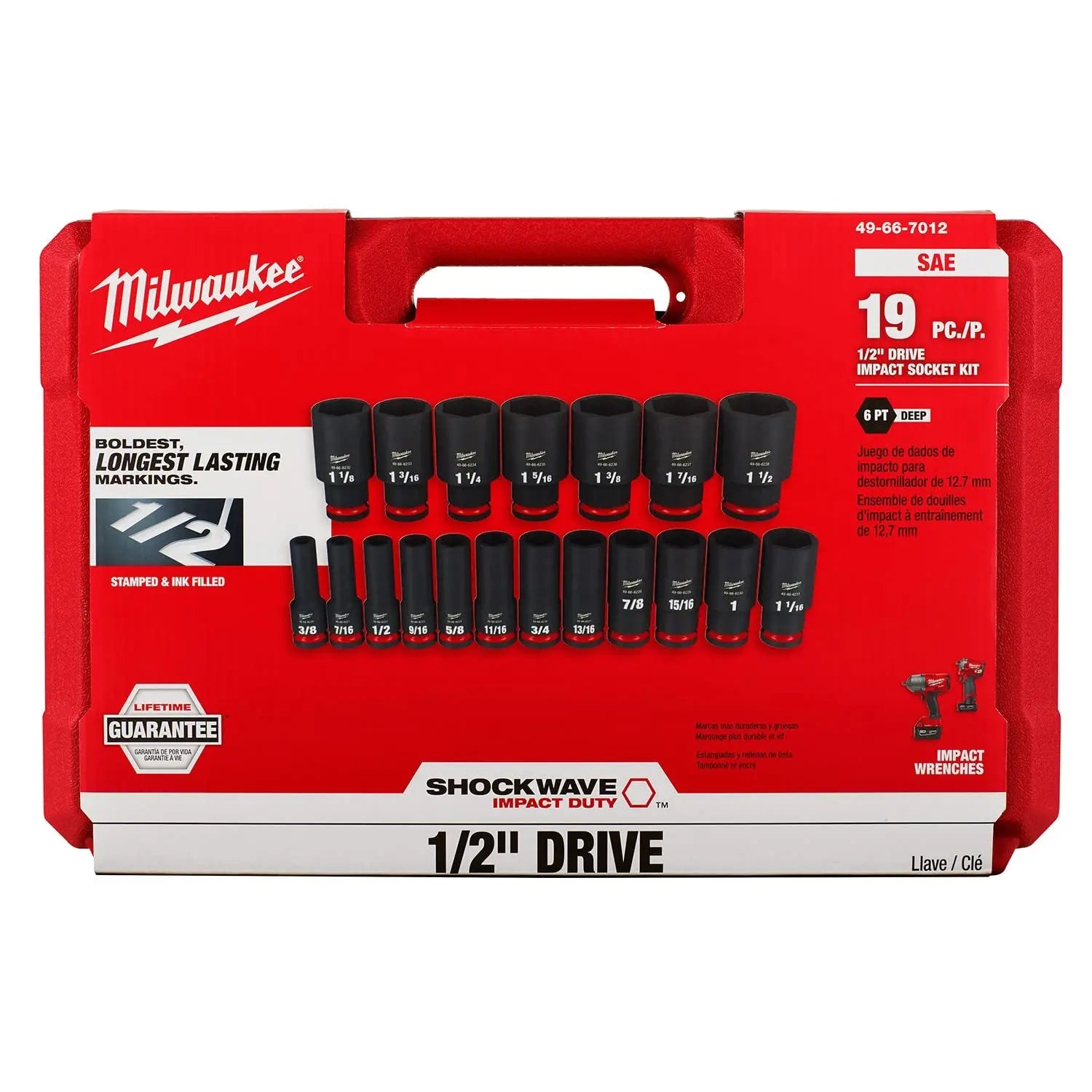 Open Box -  Milwaukee SHOCKWAVE 1/2 in. Drive SAE 6 Point Impact Socket Set (19-Piece) MilwaukeeBullseye Deals