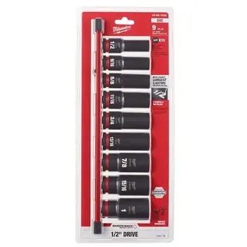 Open Box -  Milwaukee SHOCKWAVE Impact Duty 1/2 in. Drive SAE Deep Well Impact Socket Set (9-Piece) MilwaukeeBullseye Deals