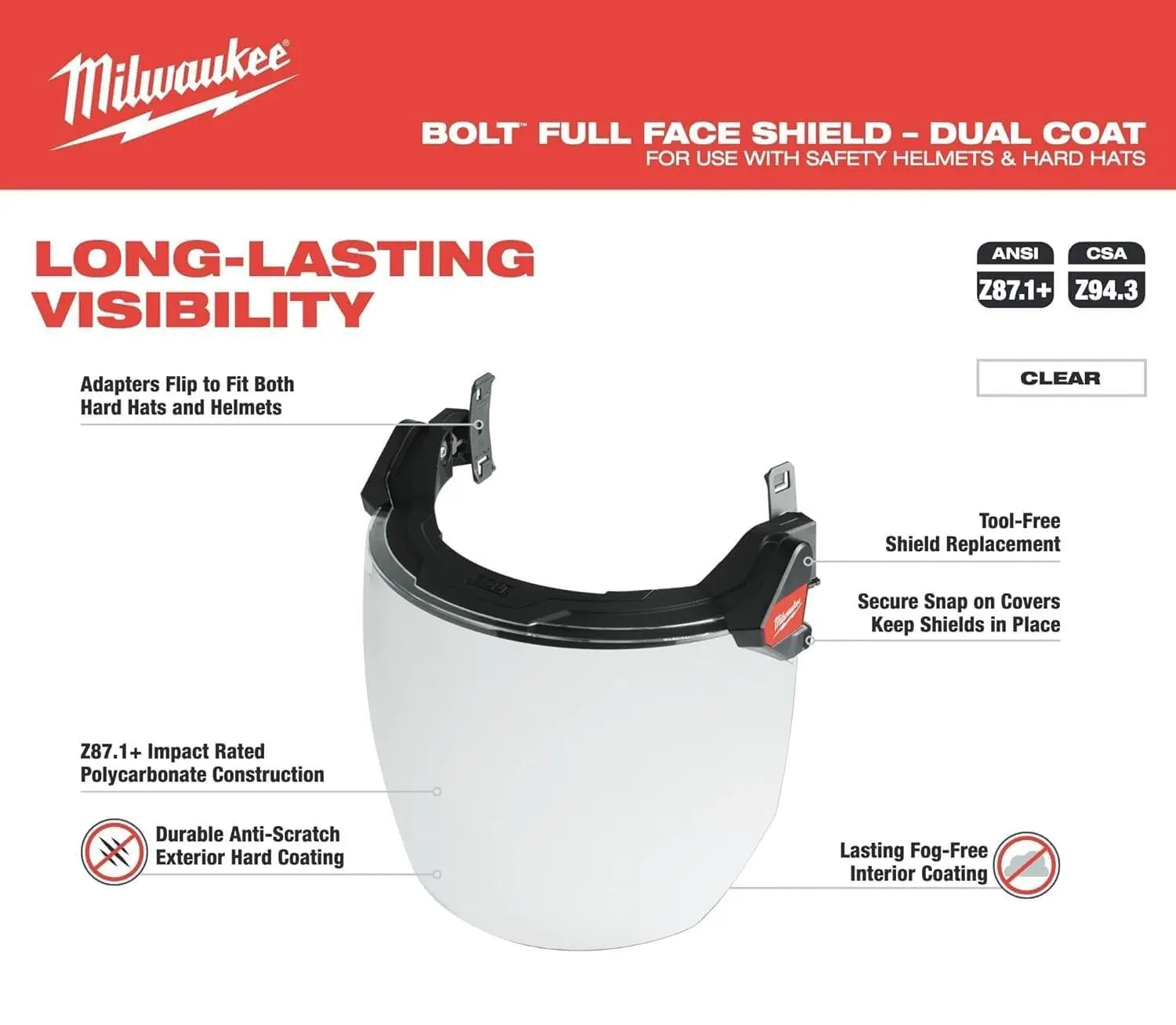 Open Box -  Milwaukee Tool BOLT Clear Dual Coat Lens Full Face Shield Milwaukee ToolBullseye Deals