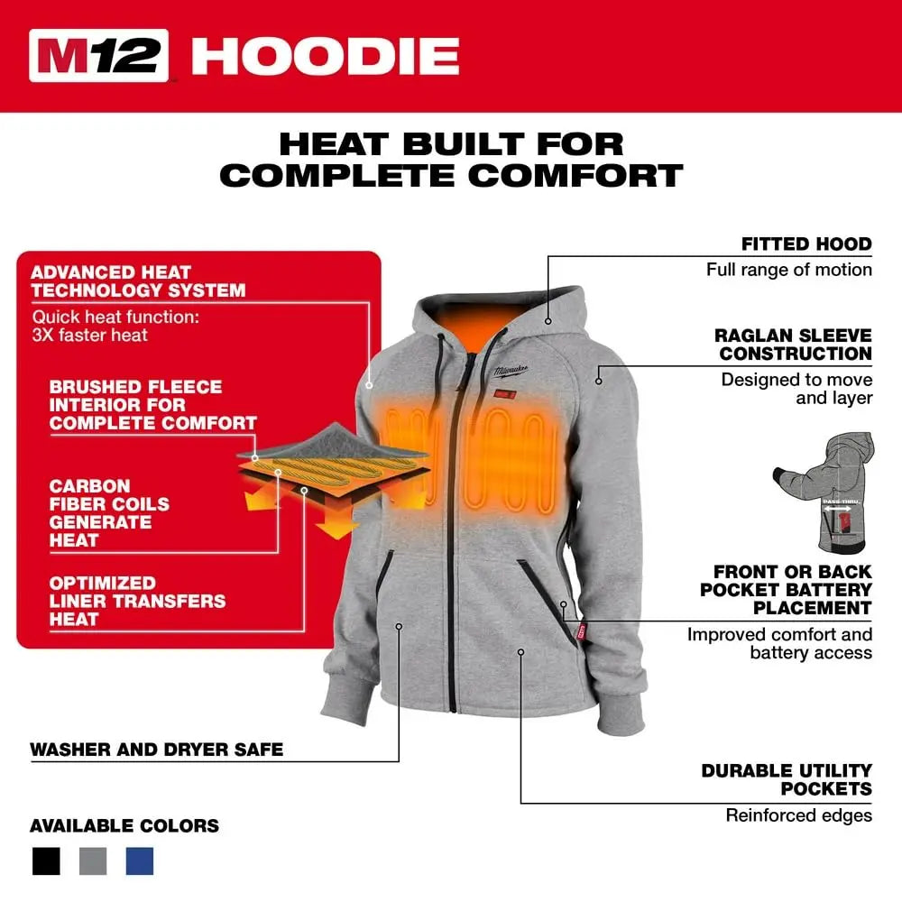 Open Box -  Milwaukee Tool Women's Large M12 12V Li-Ion Cordless Gray Heated Hoodie/Sweater Kit w/ (1) 2Ah Battery and Charger Milwaukee ToolBullseye Deals