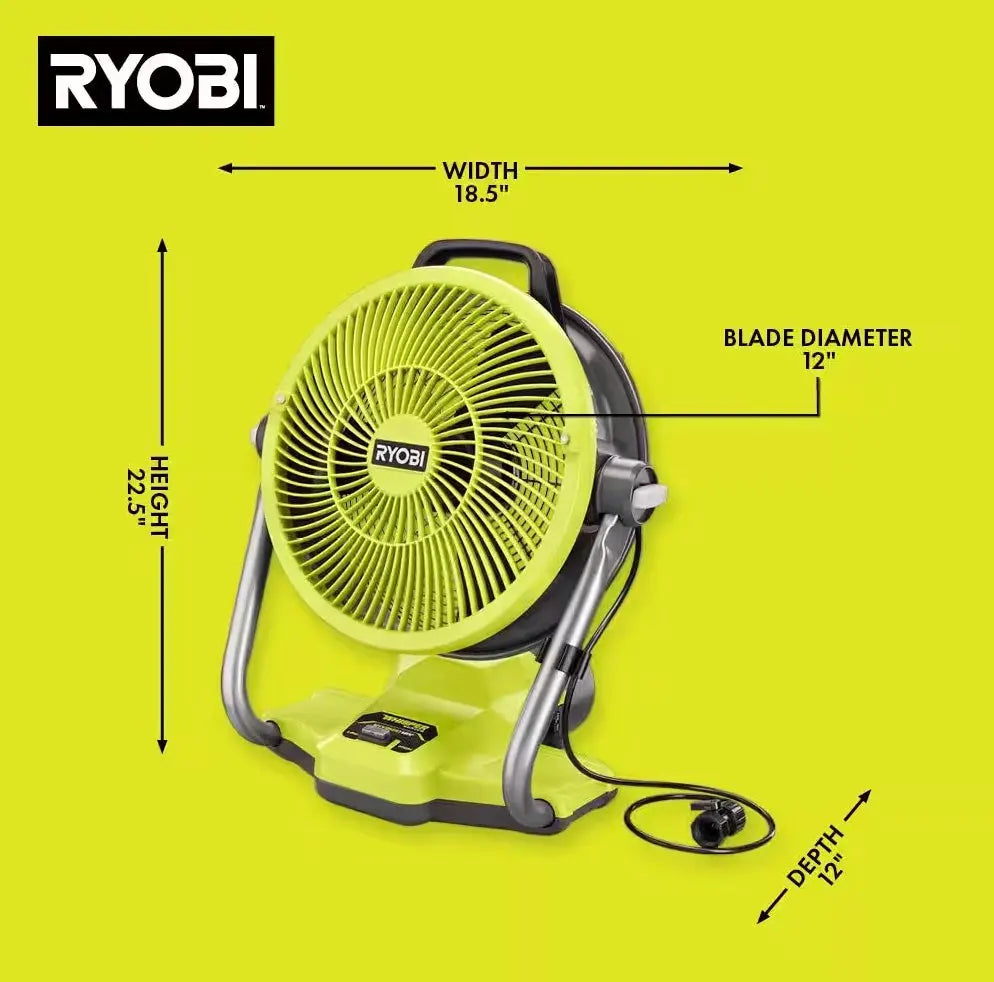Open Box - ONE+ 18V Cordless Hybrid WHISPER SERIES 12 in. Misting Cannon Fan (Tool Only), RYOBI Green RYOBIBullseye Deals