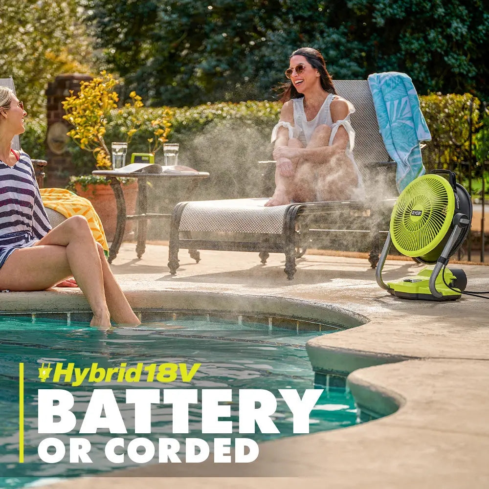 Open Box - ONE+ 18V Cordless Hybrid WHISPER SERIES 12 in. Misting Cannon Fan (Tool Only), RYOBI Green RYOBIBullseye Deals