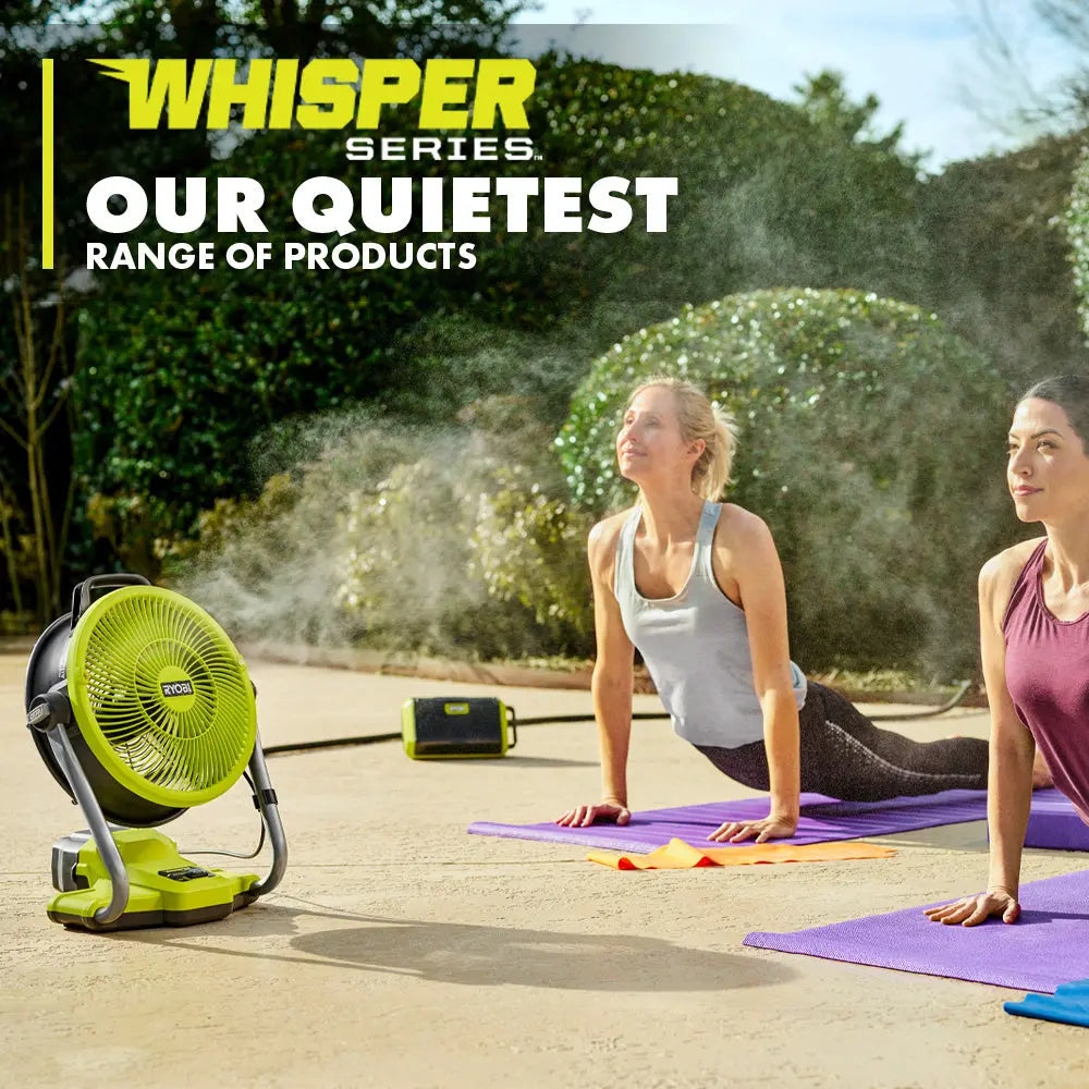 Open Box - ONE+ 18V Cordless Hybrid WHISPER SERIES 12 in. Misting Cannon Fan (Tool Only), RYOBI Green RYOBIBullseye Deals