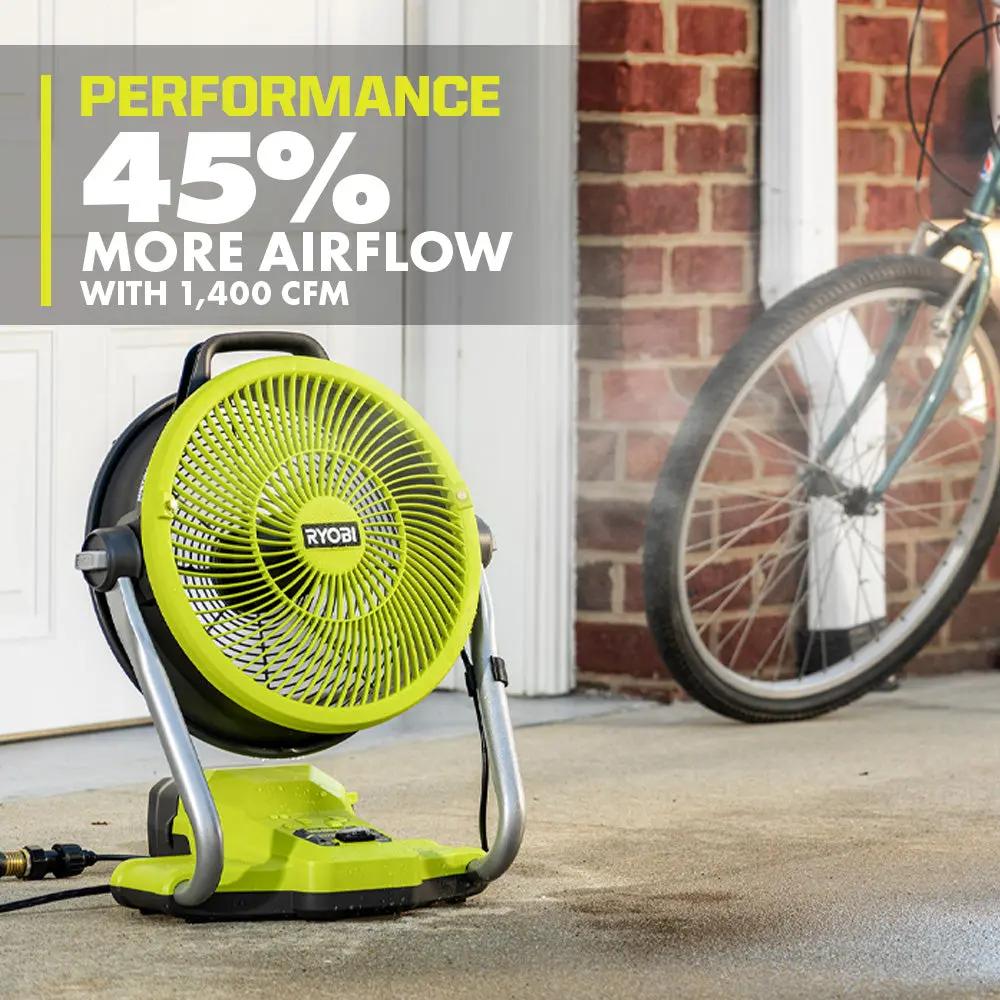 Open Box -  ONE+ 18V Cordless Hybrid WHISPER SERIES 12 in. Misting Cannon Fan (Tool Only), RYOBI Green RYOBIBullseye Deals