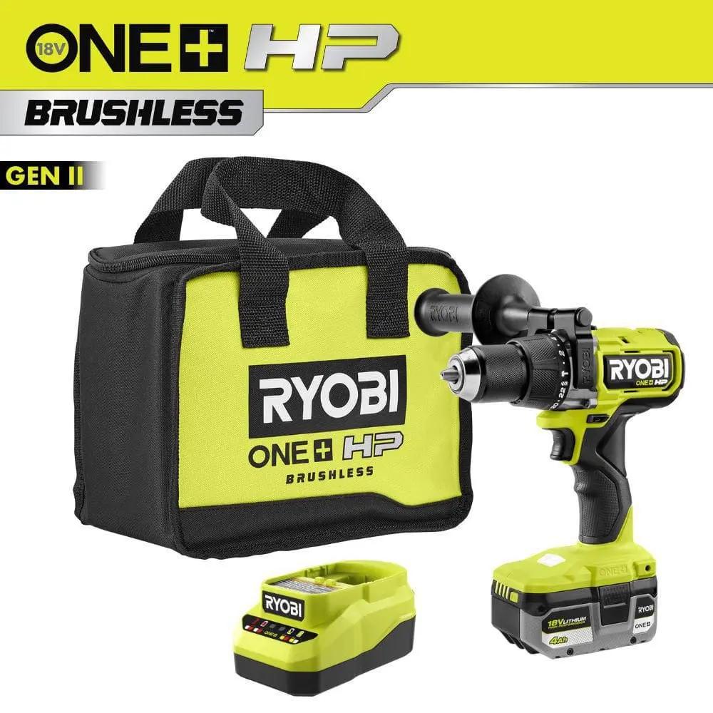 Open Box -  ONE+ HP 18V Brushless Cordless 1/2 in. Hammer Drill Kit 4.0 Ah HIGH PERFORMANCE Battery, Charger, and Bag RYOBIBullseye Deals