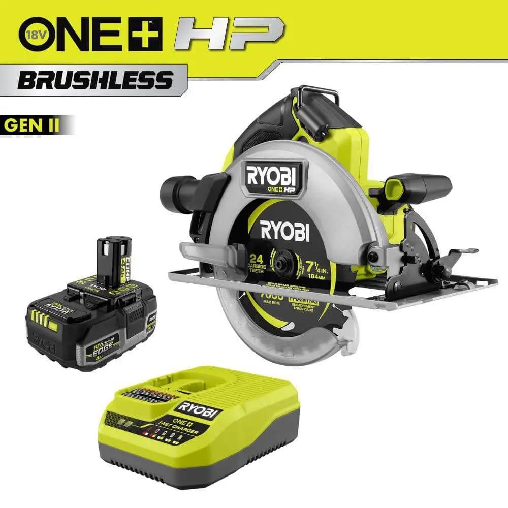Open Box -  ONE+ HP 18V Brushless Cordless 7-1/4 in. Circular Saw Kit with 4 Ah EDGE Battery and Charger RYOBIBullseye Deals