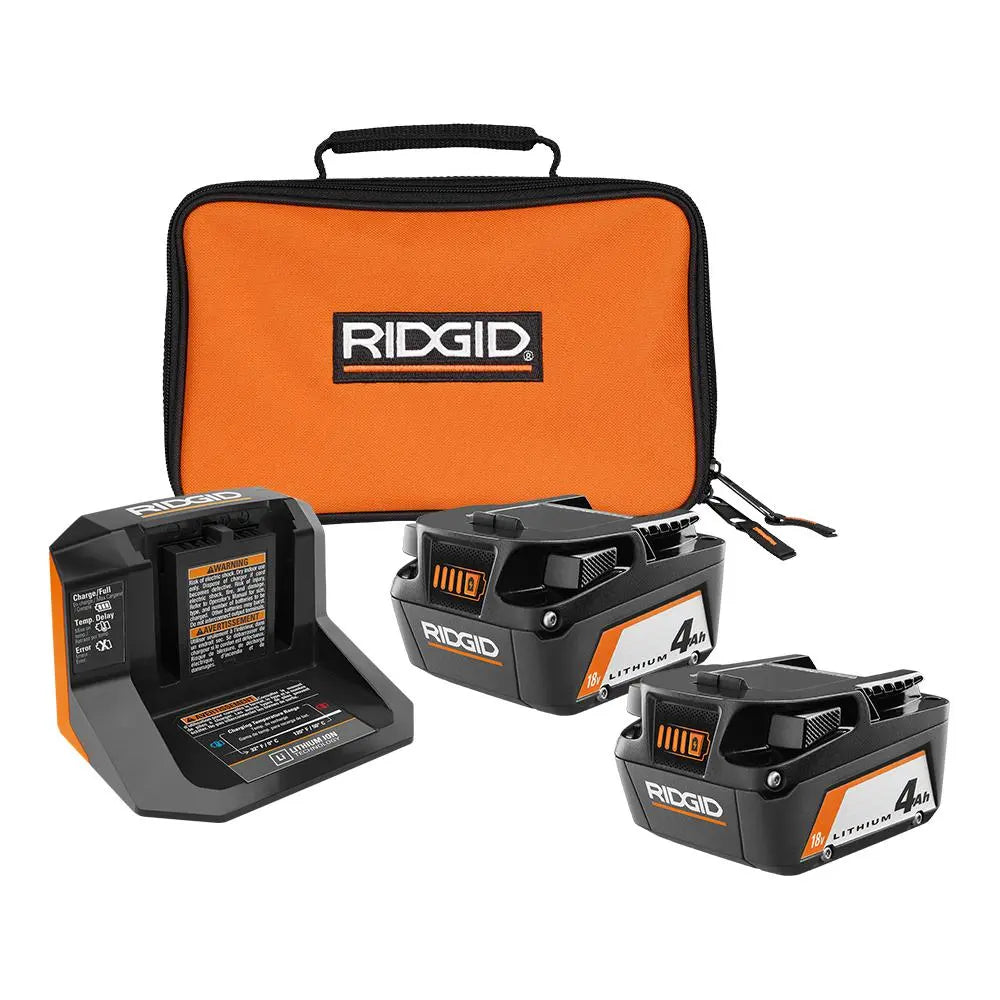 Open Box -  RIDGID 18-Volt Lithium-Ion (2) 4.0 Ah Battery Starter Kit with Charger and Bag RIDGIDBullseye Deals
