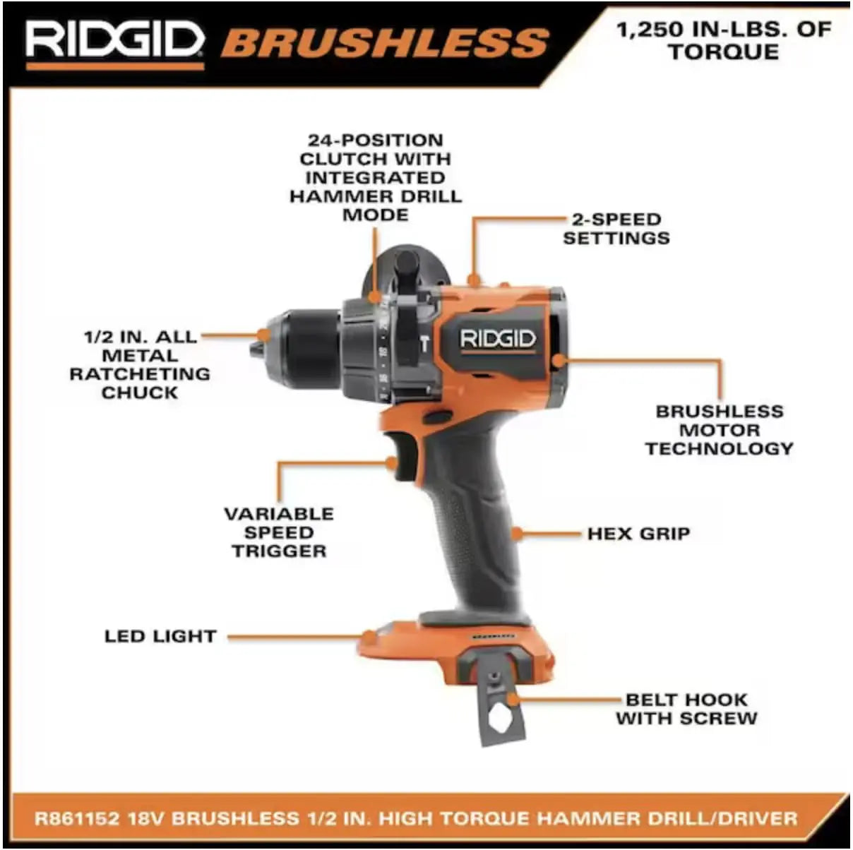 Open Box -  RIDGID 18V Brushless 2-Tool Combo Kit with 6.0 Ah and 4.0 Ah MAX Output Batteries, Charger, and Hard Case RIDGIDBullseye Deals