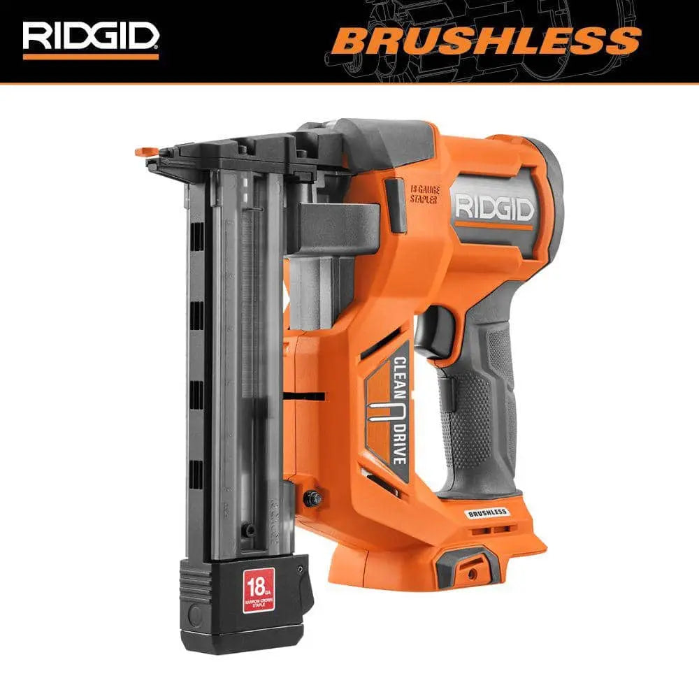 Open Box -  RIDGID 18V Brushless Cordless 18-Gauge 1-1/2 in. Narrow Crown Stapler (Tool only) RIDGIDBullseye Deals