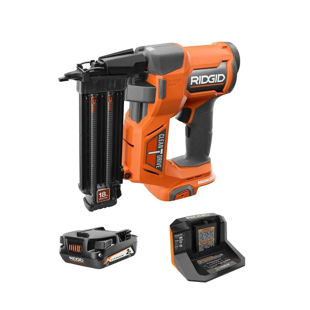 Open Box -  RIDGID 18V Brushless Cordless 18-Gauge 2-1/8 in. Brad Nailer with CLEAN DRIVE Technology with (1)2.0 Ah Battery and Charger RIDGIDBullseye Deals