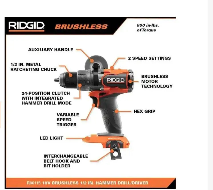 Open Box -  RIDGID 18V Brushless Cordless 2-Tool Combo Kit with Hammer Drill, Impact Driver, (2) Batteries, Charger, and Bag RIDGIDBullseye Deals