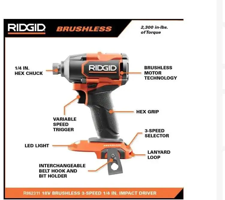 Open Box -  RIDGID 18V Brushless Cordless 2-Tool Combo Kit with Hammer Drill, Impact Driver, (2) Batteries, Charger, and Bag RIDGIDBullseye Deals