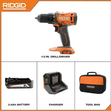 Open Box -  RIDGID 18V Cordless 1/2 in. Drill/Driver Kit with (1) 2.0 Ah Battery and Charger RIDGIDBullseye Deals
