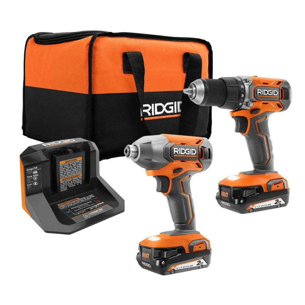 Open Box - RIDGID 18V Cordless 2-Tool Combo Kit with Drill/Driver, Impact Driver, (2) 2.0 Ah Batteries, and Charger RIDGIDBullseye Deals