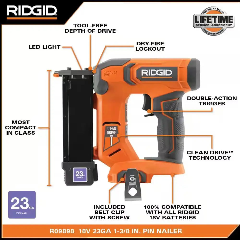 Open Box - RIDGID 18V Cordless 23-Gauge 1-3/8 in. Headless Pin Nailer (Tool Only) RIDGIDBullseye Deals