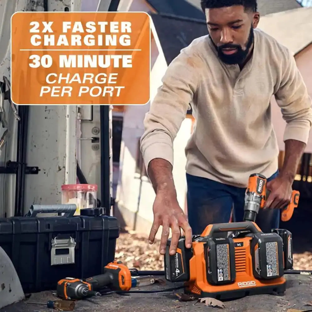 Open Box -  RIDGID 18V Lithium-Ion 6-Port Sequential battery Charger (Tool-Only) RIDGIDBullseye Deals