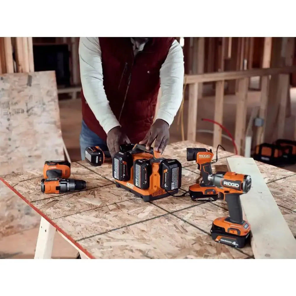 Open Box -  RIDGID 18V Lithium-Ion 6-Port Sequential battery Charger (Tool-Only) RIDGIDBullseye Deals