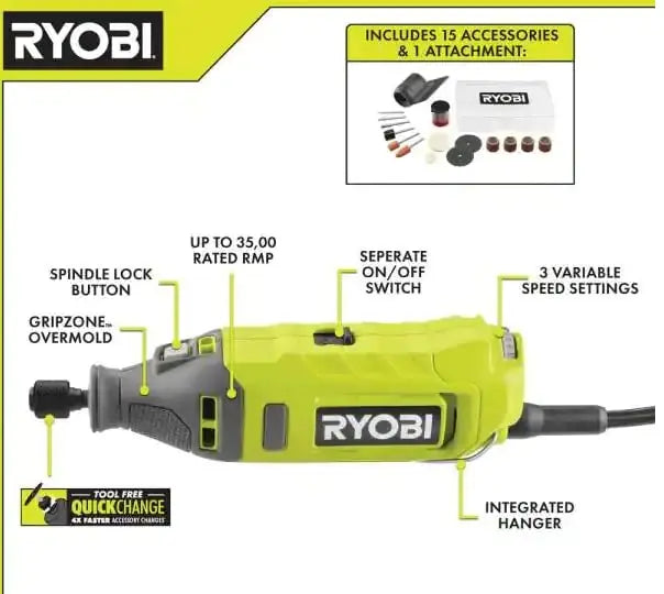 Open Box -  RYOBI 1.2 Amp Corded Rotary Tool RYOBIBullseye Deals
