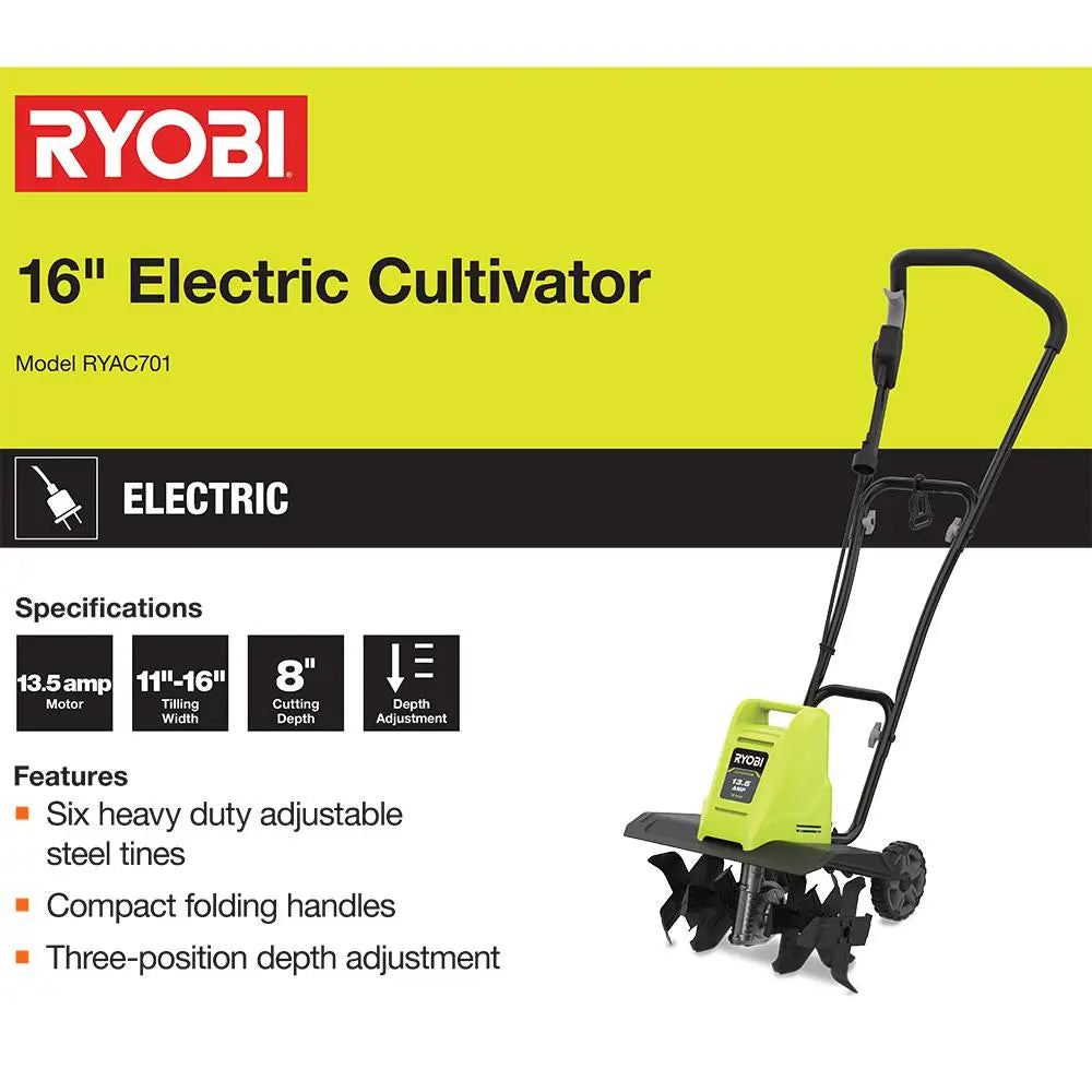 Open Box -  RYOBI 16 in. 13.5 Amp Corded Cultivator - RYAC701 RYOBIBullseye Deals