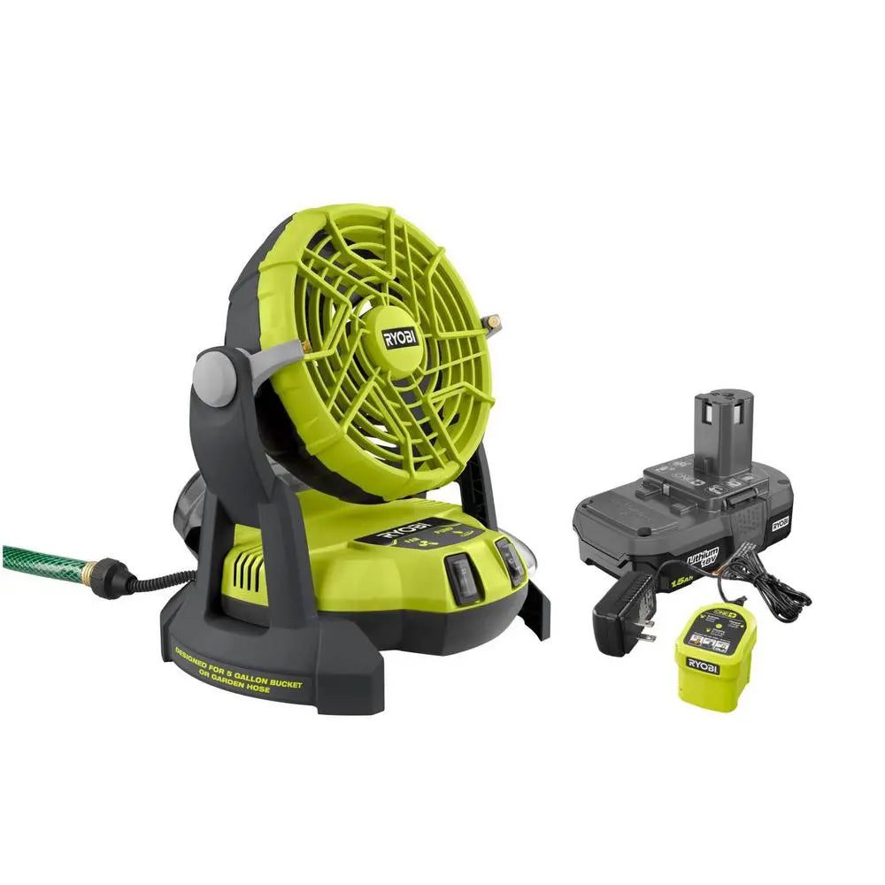 Open Box -  RYOBI 18-Volt ONE+ Bucket Top Misting Fan Kit RYOBIBullseye Deals