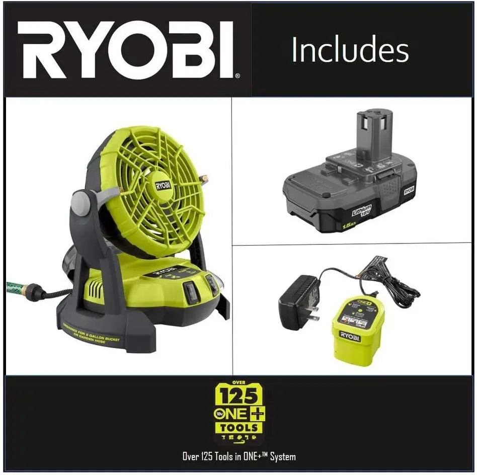 Open Box -  RYOBI 18-Volt ONE+ Bucket Top Misting Fan Kit RYOBIBullseye Deals