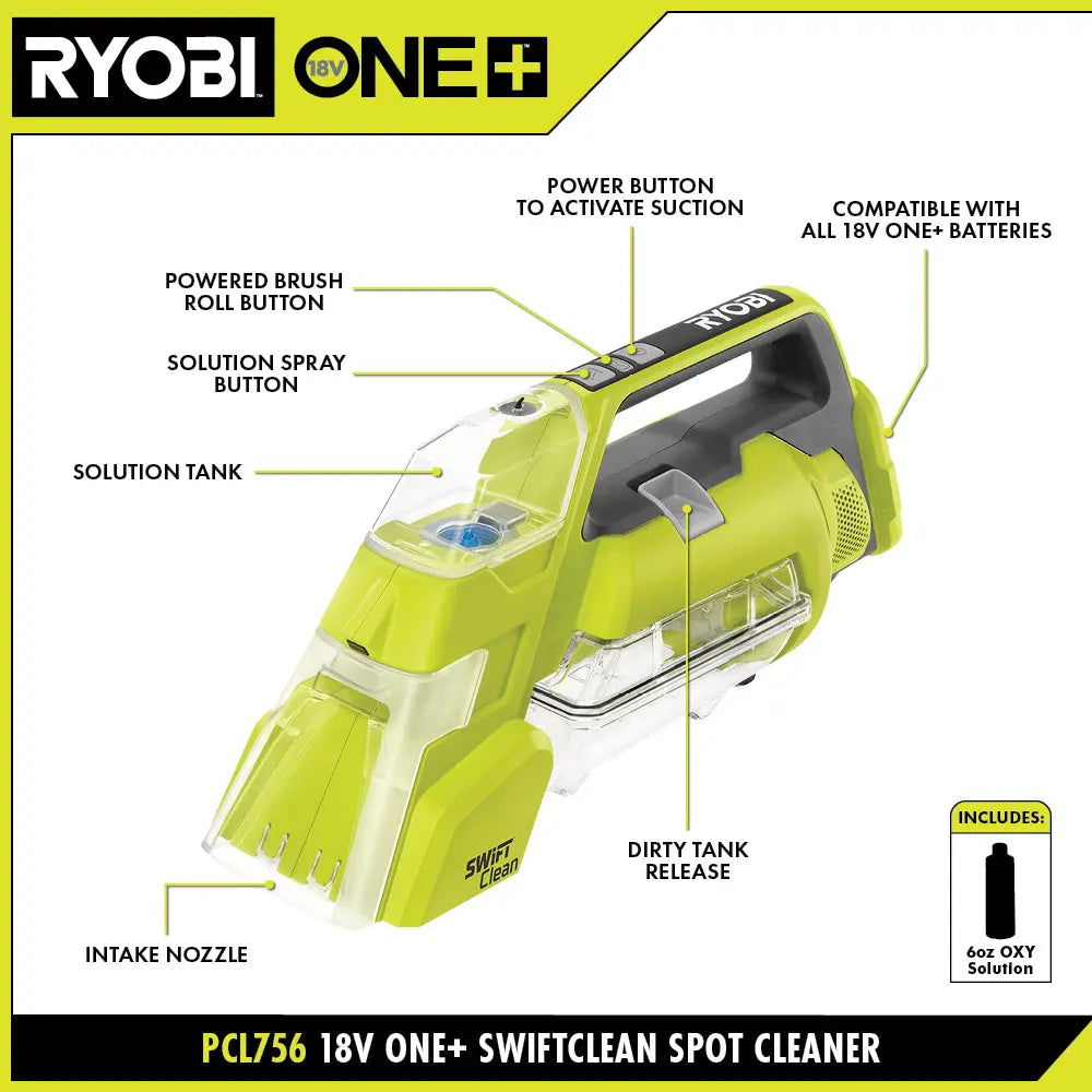Open Box -  RYOBI 18V ONE+ Cordless SWIFTClean Spot Cleaner (Tool-Only) RYOBIBullseye Deals
