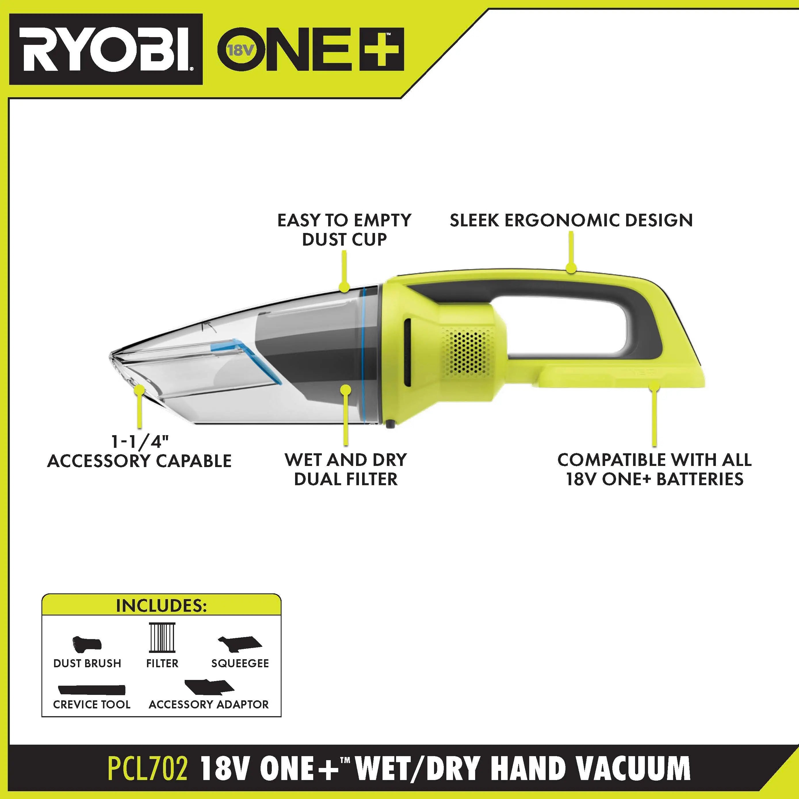 Open Box -  RYOBI 18V ONE+ Cordless Wet/Dry Hand Vacuum (Tool Only) RYOBIBullseye Deals