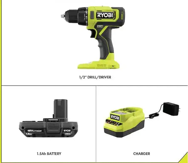 Open Box - RYOBI 18V ONE+ Lithium-Ion Cordless Drill/Driver Kit with 1.5 Ah Battery and Charger RYOBIBullseye Deals