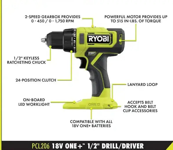Open Box - RYOBI 18V ONE+ Lithium-Ion Cordless Drill/Driver Kit with 1.5 Ah Battery and Charger RYOBIBullseye Deals