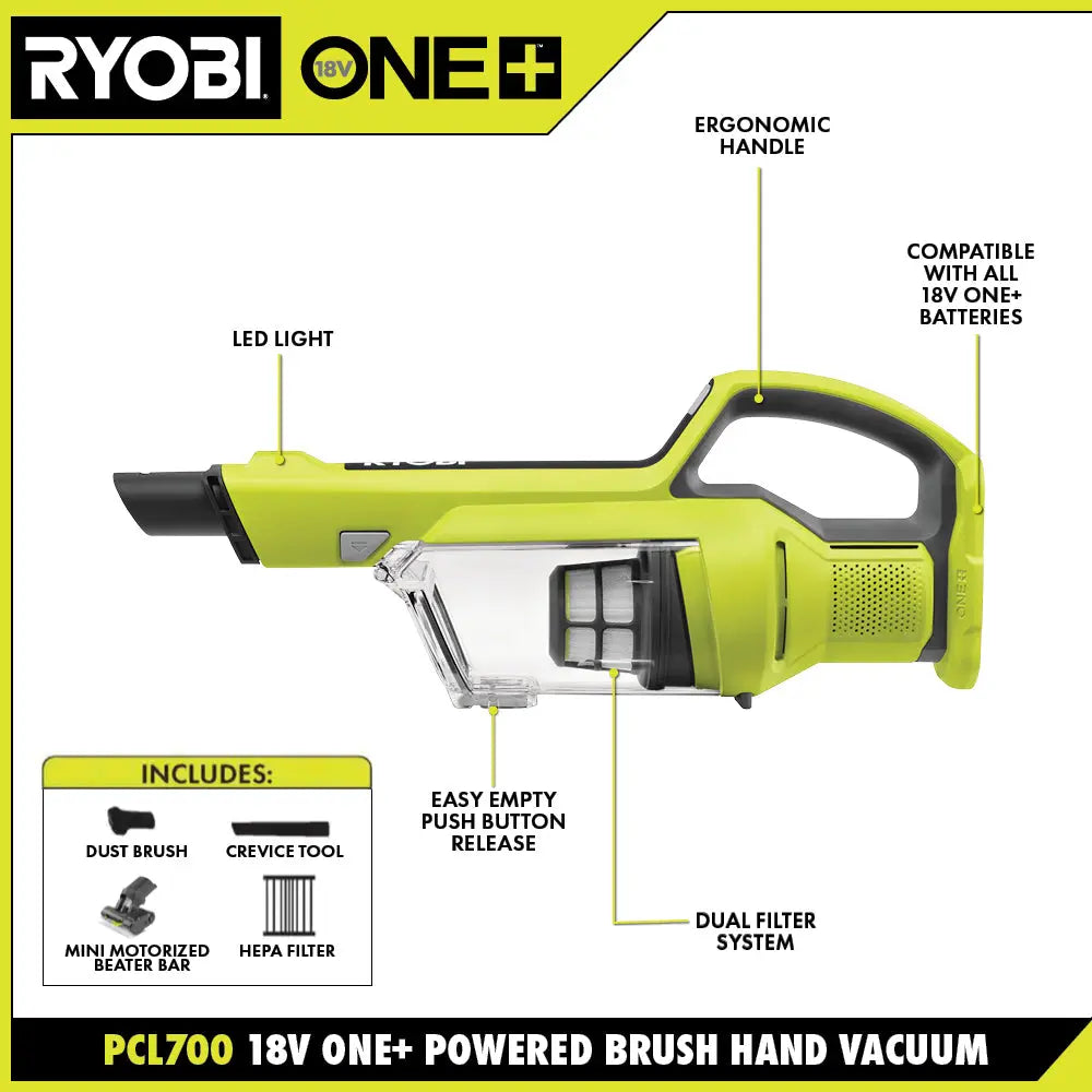 Open Box -  RYOBI 18V ONE+ Powered Brush Hand Vacuum (Tool Only) - Secondipity