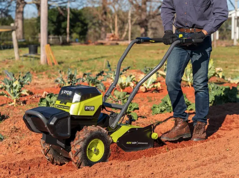 Open Box - RYOBI 40-Volt HP Brushless 18 in. Battery Powered Rear Tine Tiller with (4) 6.0 Ah Batteries and Charger RYOBIBullseye Deals