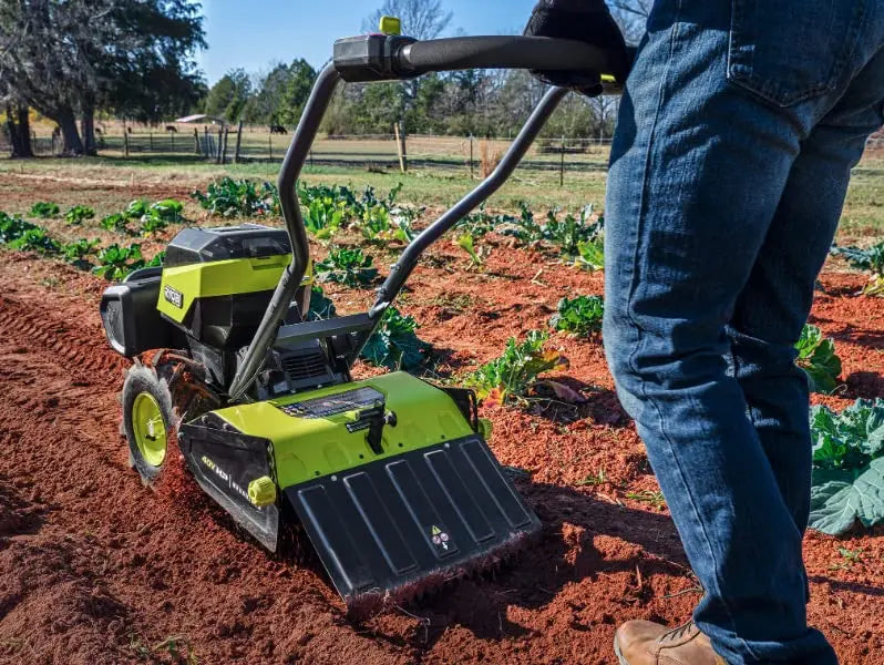 Open Box - RYOBI 40-Volt HP Brushless 18 in. Battery Powered Rear Tine Tiller with (4) 6.0 Ah Batteries and Charger RYOBIBullseye Deals