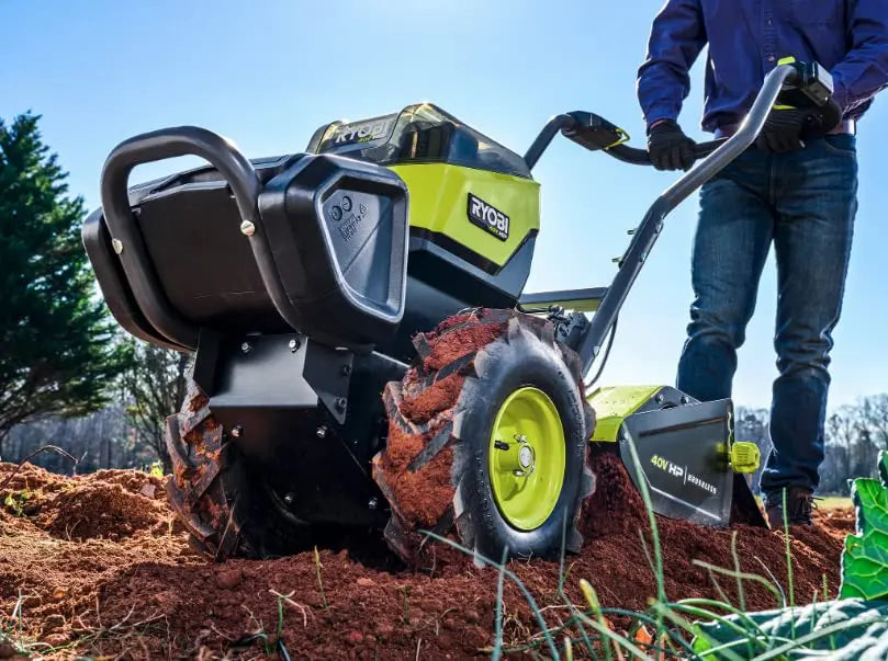 Open Box - RYOBI 40-Volt HP Brushless 18 in. Battery Powered Rear Tine Tiller with (4) 6.0 Ah Batteries and Charger RYOBIBullseye Deals
