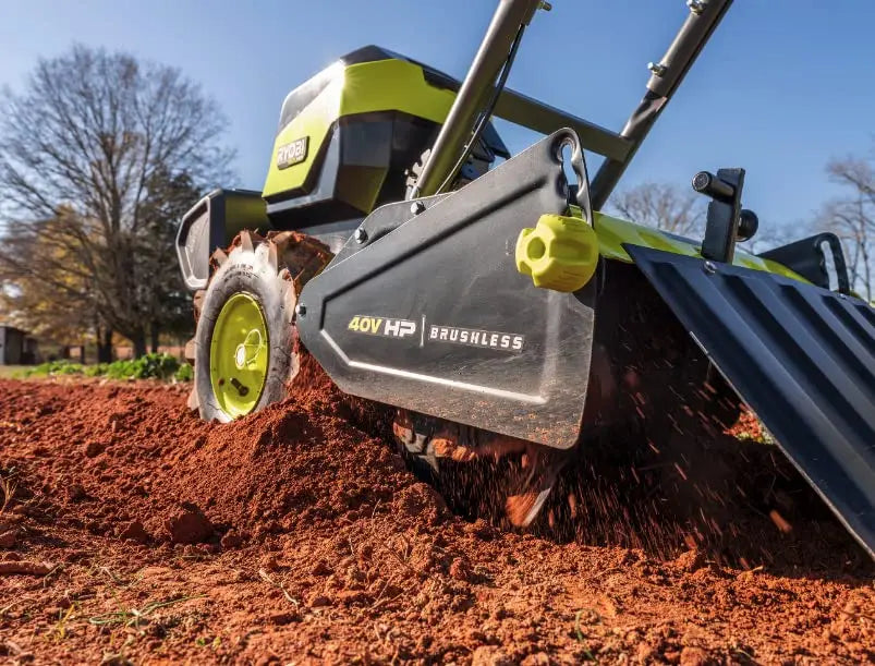 Open Box - RYOBI 40-Volt HP Brushless 18 in. Battery Powered Rear Tine Tiller with (4) 6.0 Ah Batteries and Charger RYOBIBullseye Deals
