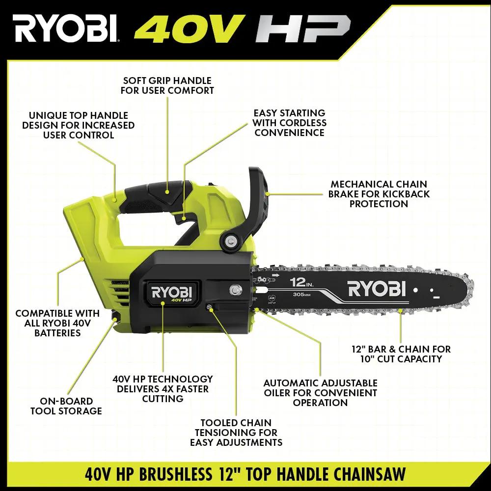 Open Box -  RYOBI 40V HP Brushless 12 in. Top Handle Electric Cordless Chainsaw (Tool Only) RYOBIBullseye Deals
