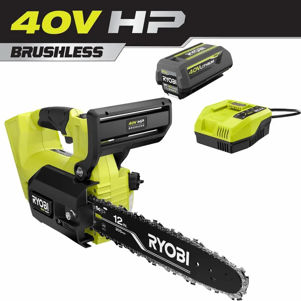Open Box -  RYOBI 40V HP Brushless 12 in. Top Handle Electric Cordless Chainsaw with 4.0 Ah Battery and Charger RYOBIBullseye Deals