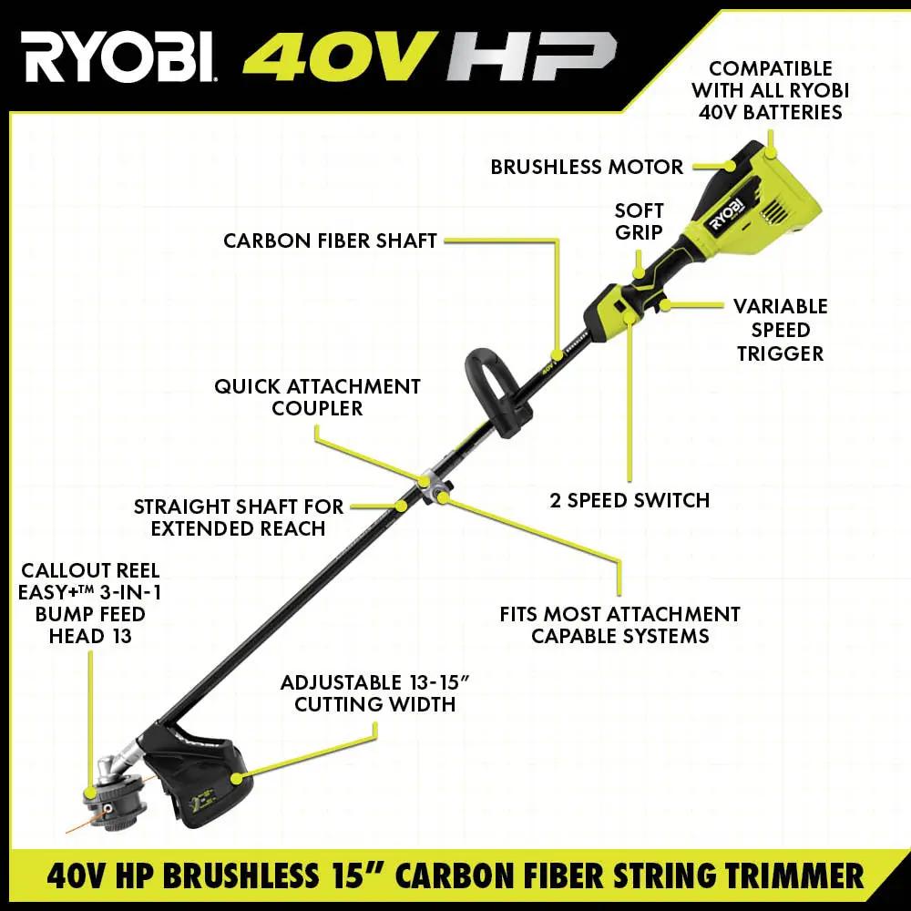Open Box -  RYOBI 40V HP Brushless 600 CFM 155 MPH Cordless Leaf Blower and Carbon Fiber String Trimmer with 4.0 Ah Battery and Charger RYOBIBullseye Deals