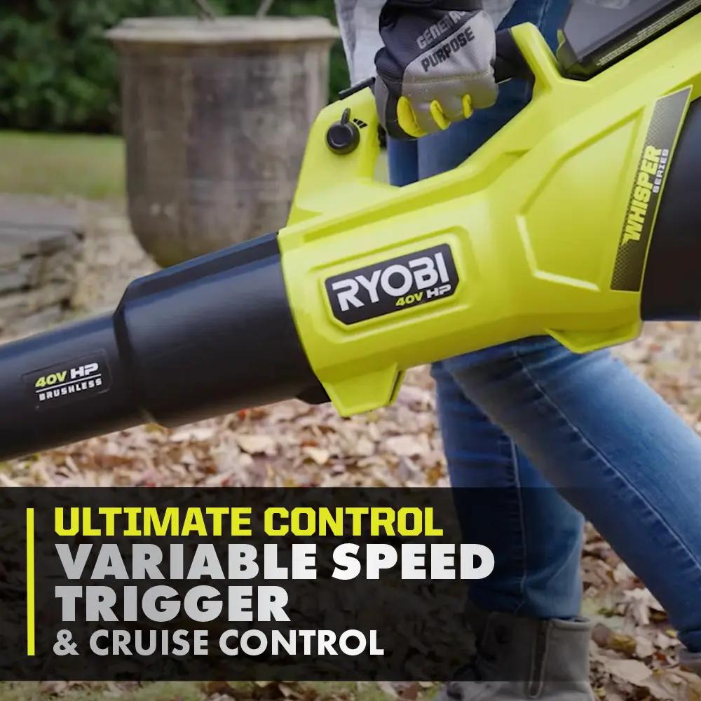 Open Box -  RYOBI 40V HP Brushless 600 CFM 155 MPH Cordless Leaf Blower and Carbon Fiber String Trimmer with 4.0 Ah Battery and Charger RYOBIBullseye Deals