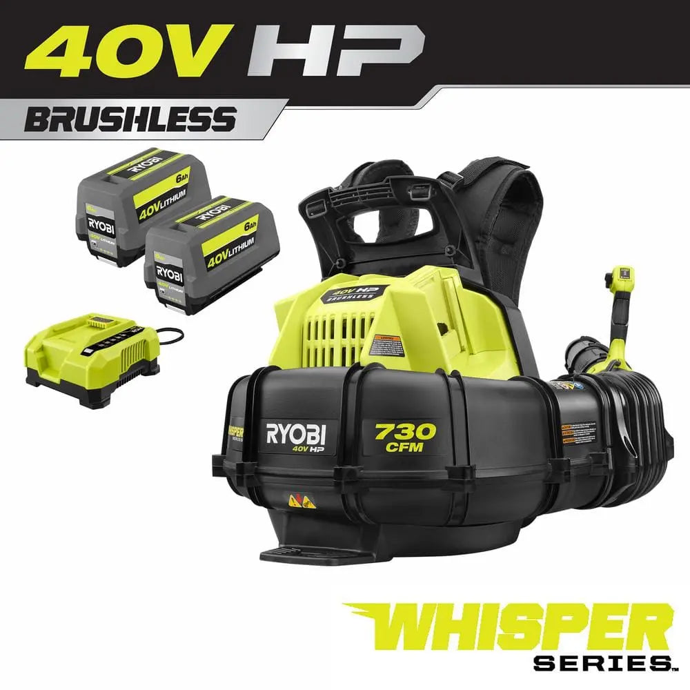 Open Box - RYOBI 40V HP Brushless Whisper Series 165 MPH 730 CFM Cordless Battery Backpack Leaf Blower w/ (2) 6.0 Ah Batteries & Charger RYOBIBullseye Deals