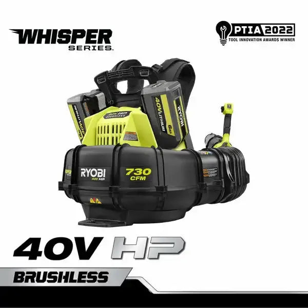 Open Box - RYOBI 40V HP Brushless Whisper Series 165 MPH 730 CFM Cordless Battery Backpack Leaf Blower w/ (2) 6.0 Ah Batteries & Charger RYOBIBullseye Deals